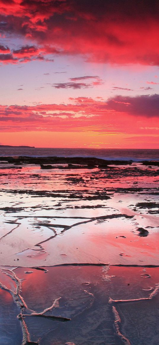 sand, lines, patterns, coast, outflow, sea, decline, red