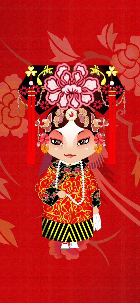 girl, costume, background, pattern, beijing opera