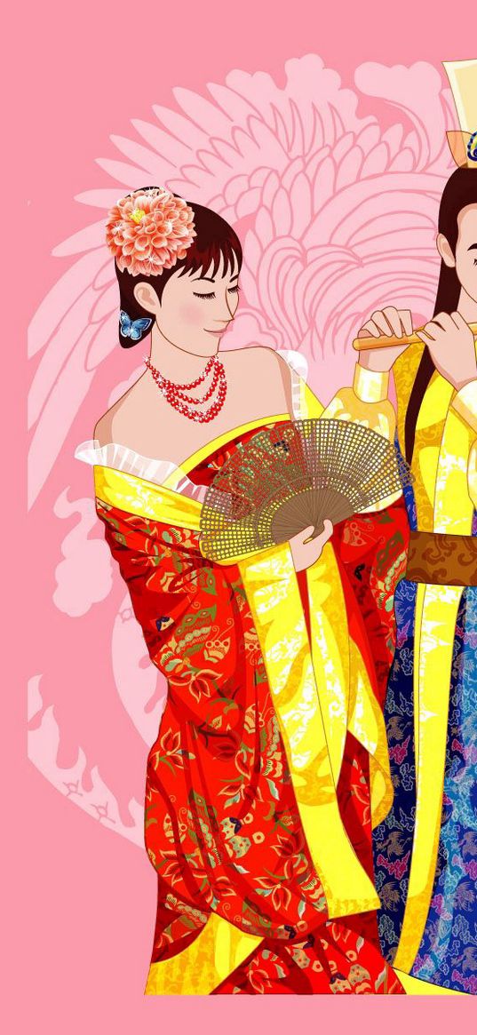 pair, china, clothing, dress, fan, musical instrument