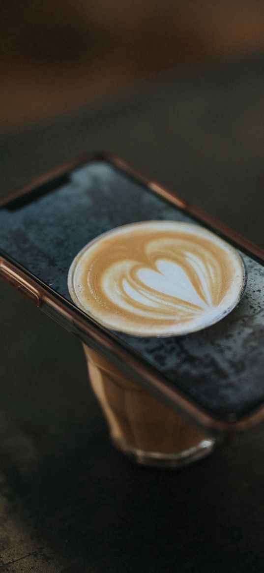 smartphone, coffee, illusion, table, bokeh, drink, food