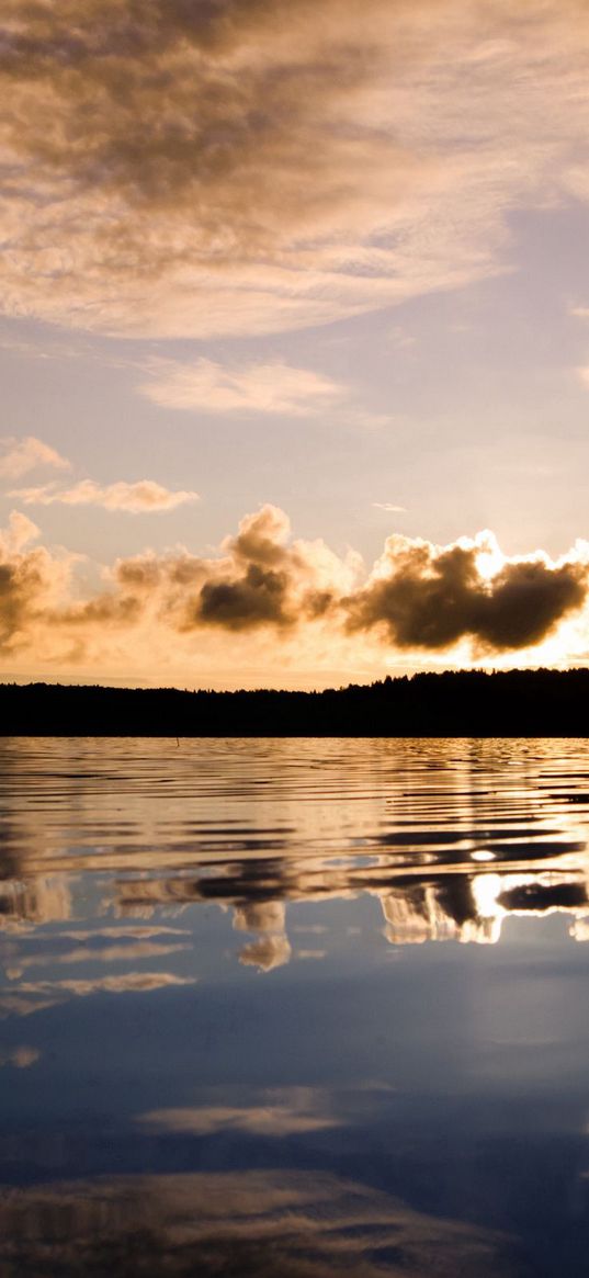 clouds, lungs, sky, reflection, lake, surface, silence, evening, tranquillity