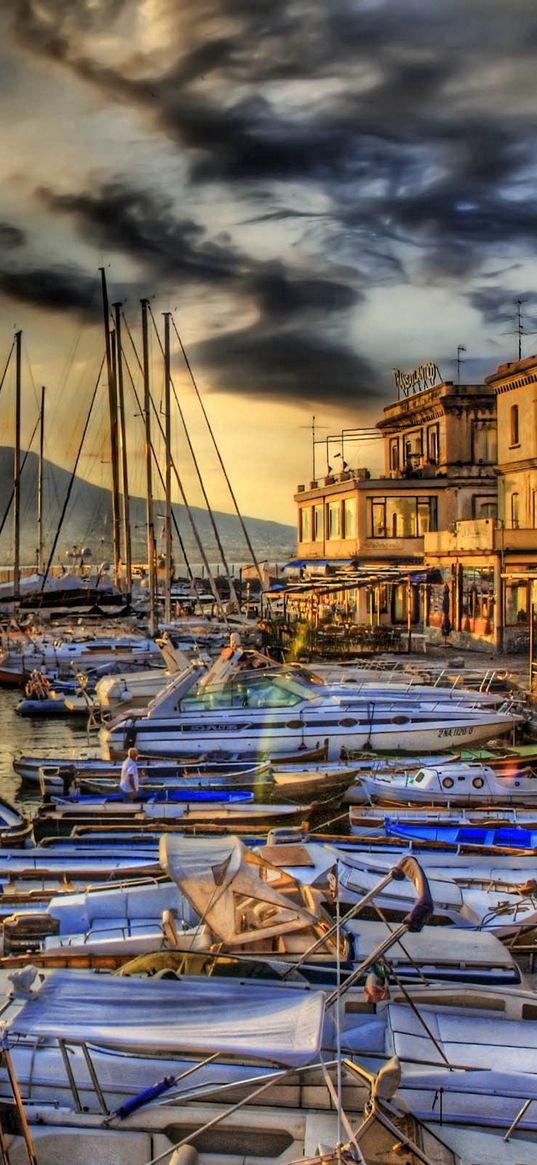 naples, italy, sea, pier, wharf, boat, hdr