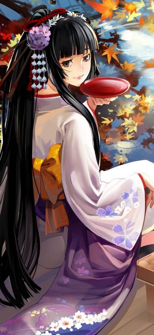 anime, girl, geisha, kimono