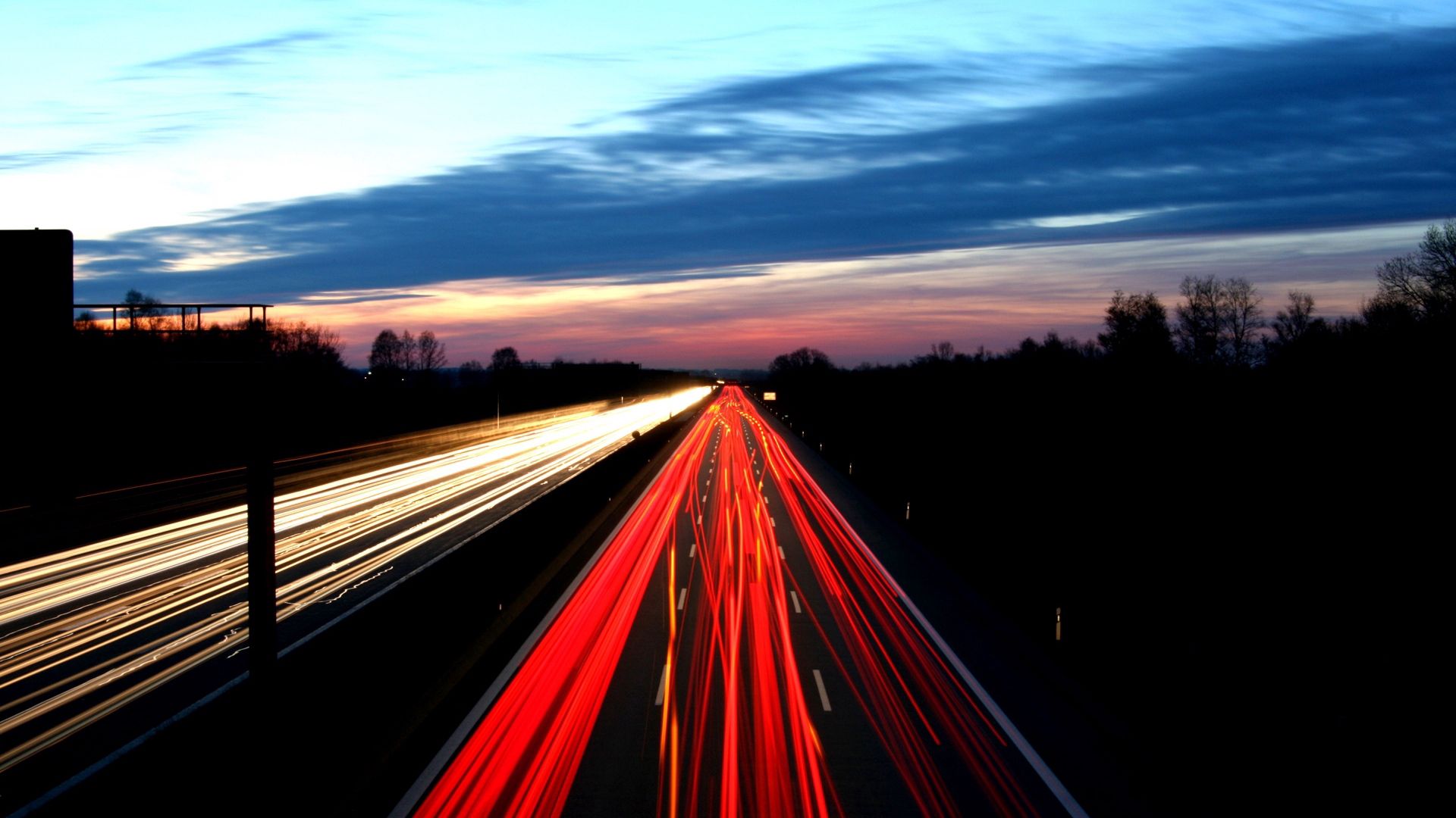 road, night, light, motion, sky