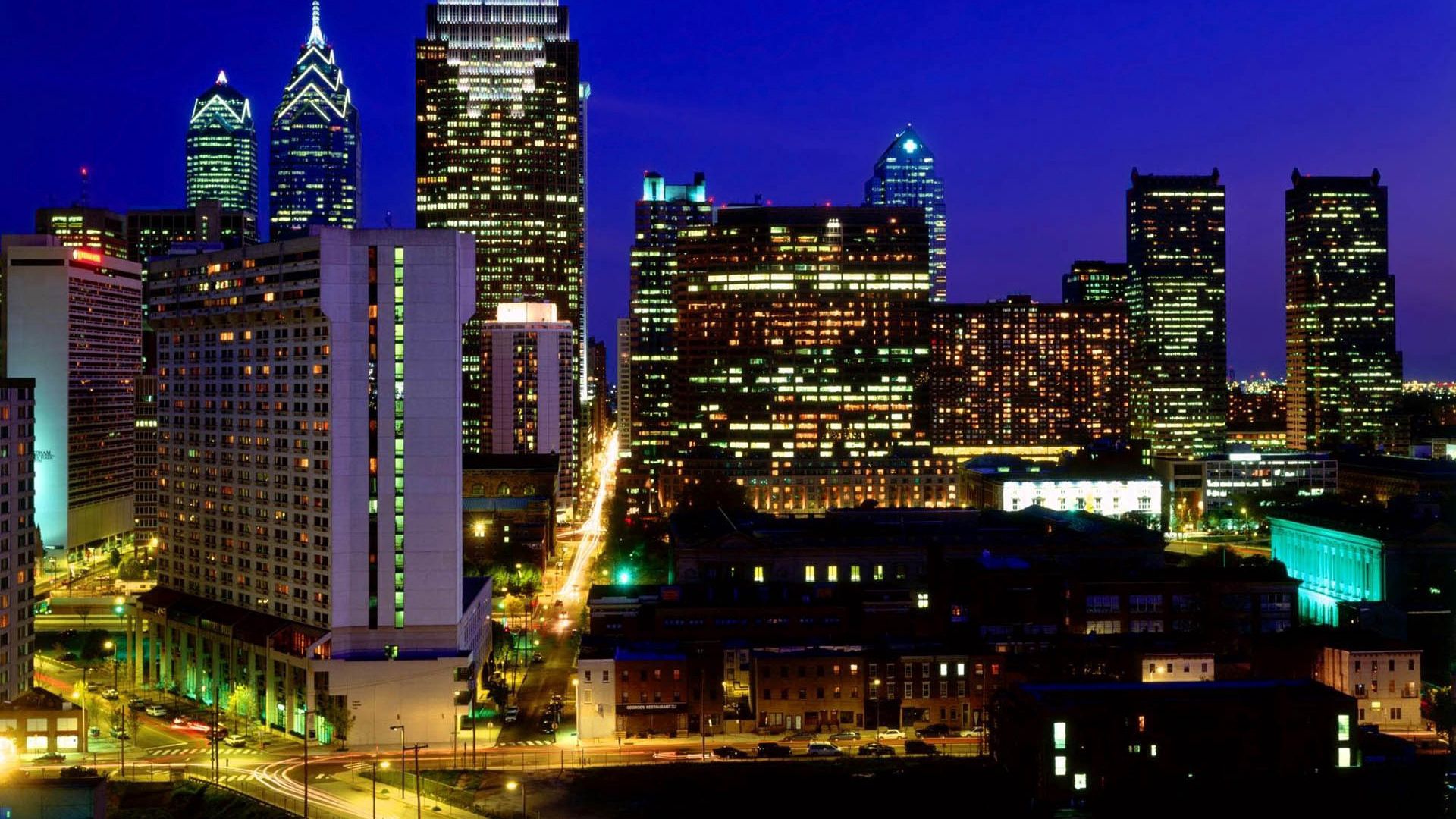 philadelphia, pennsylvania, skyscrapers, night, sky, metropolis