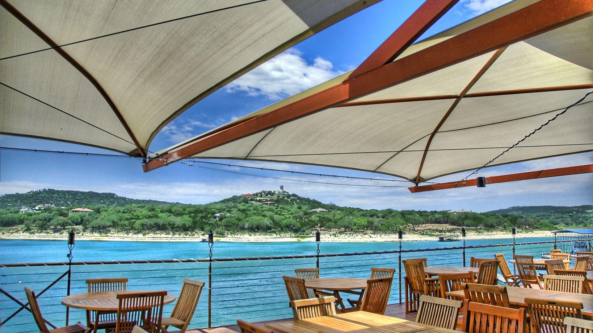 ship, tables, sea, sky