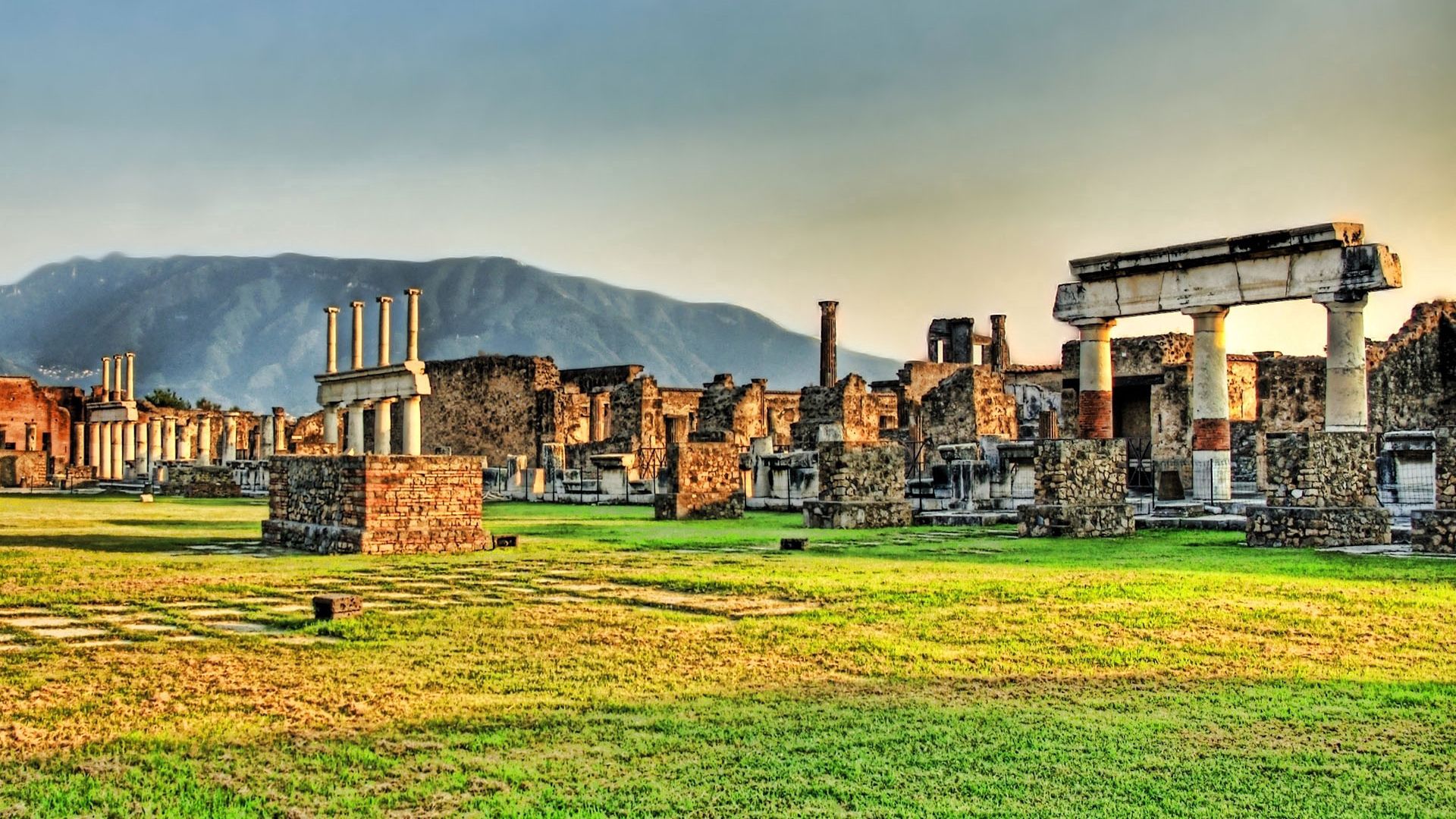 ruins, greece, grass, stone, columns