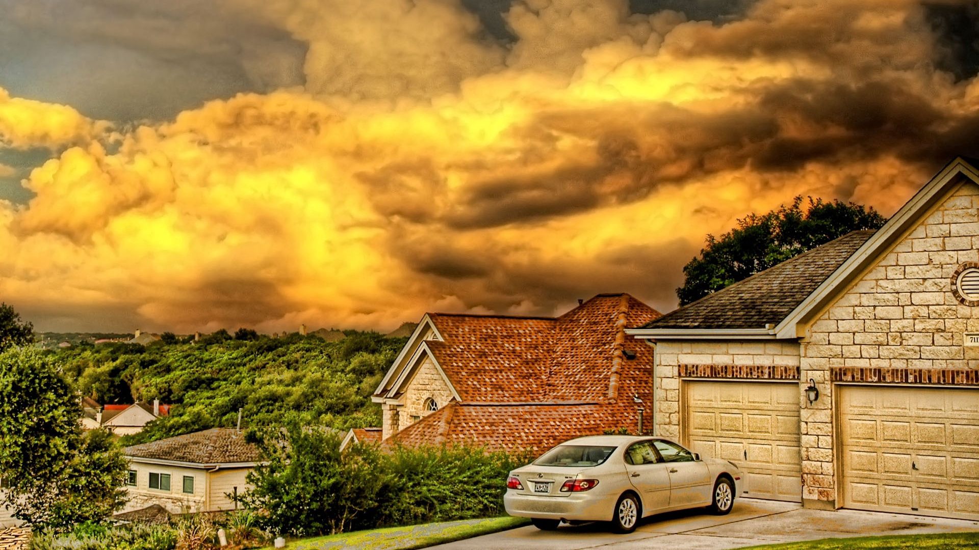 garage, building, car, hdr