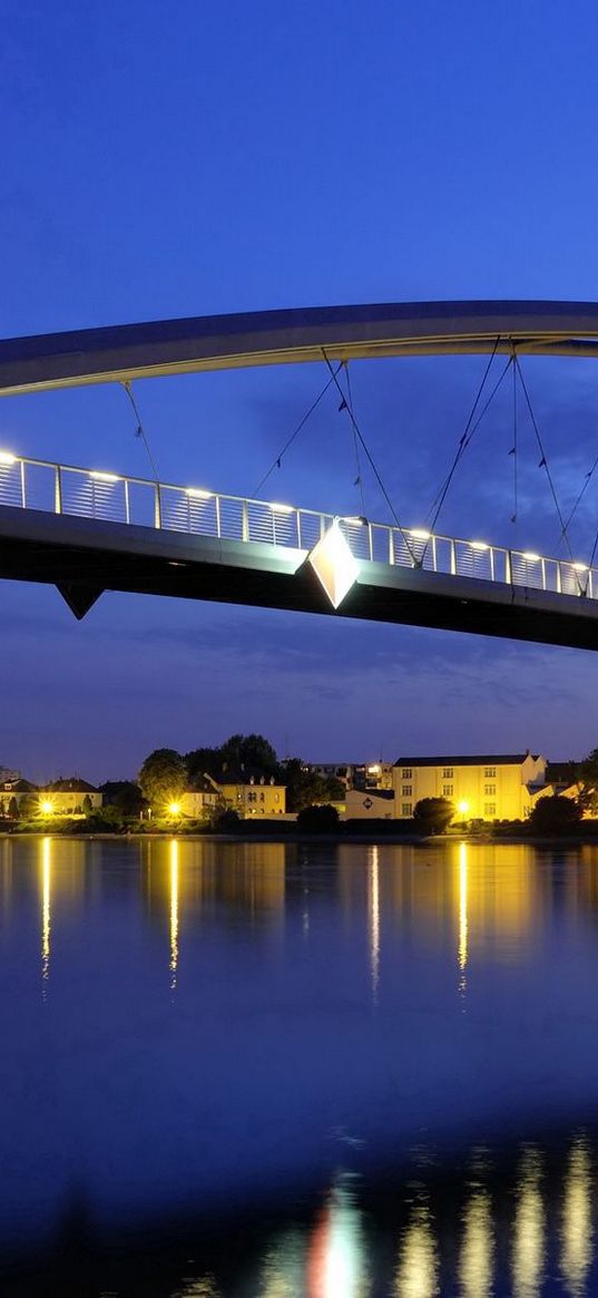 bridge, arch, design, fires, light, evening, reflection, city