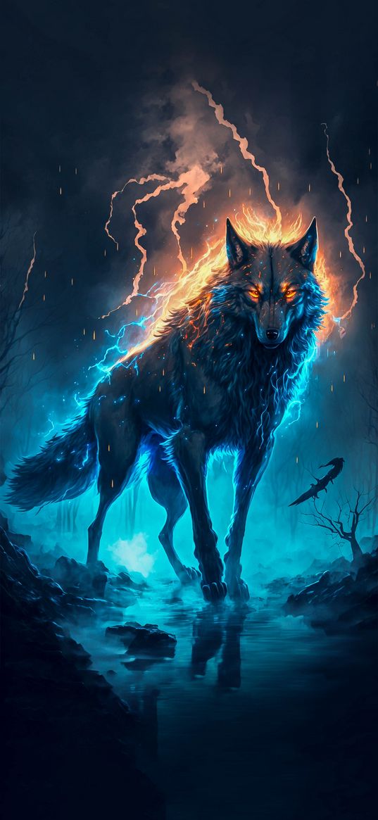 wolf, electronic, dark, art