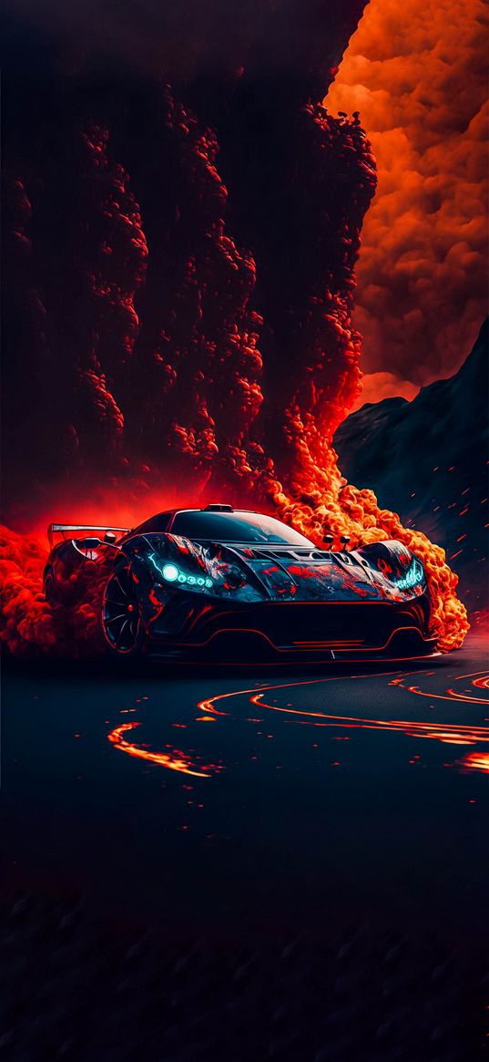 car, dark, red, fire, black, smoke