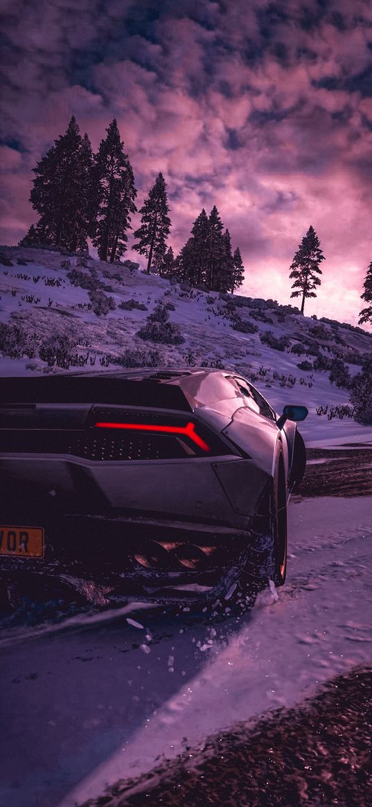 lamborghini huracan, lamborghini, sports car, car, drift, road, ice, snow, winter, nature