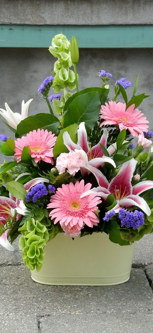 gerberas, lilies, carnations, composition, decor