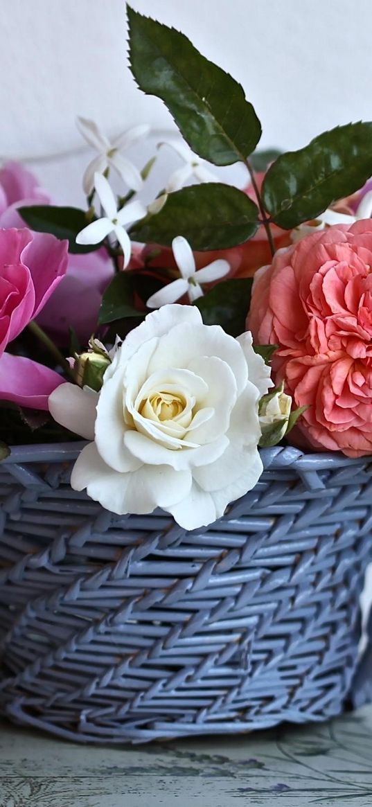 roses, basket, angel, figurine