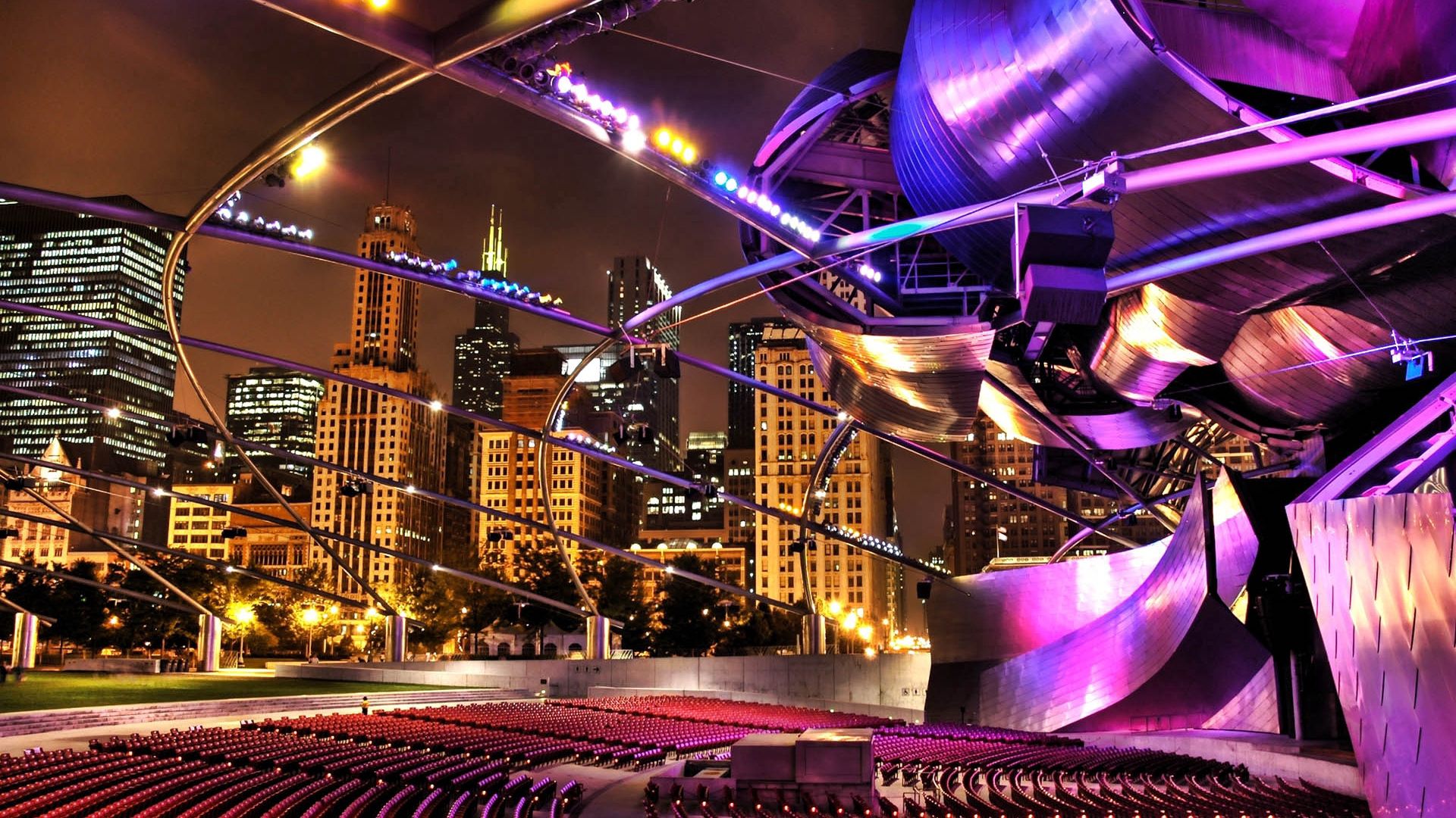 buildings, skyscrapers, lights, roof, top view