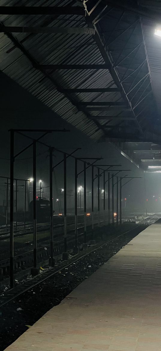 station, rails, fog, dark, aesthetics