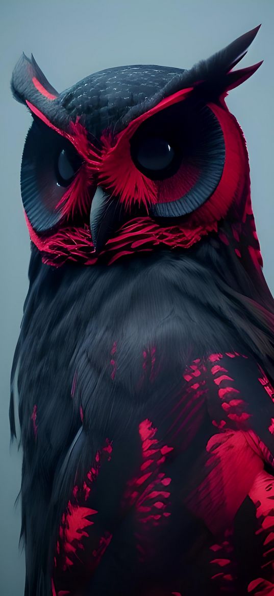 owl, bird, art, red, black