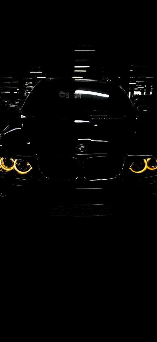 bmw, car, headlights, black, backlight, yellow