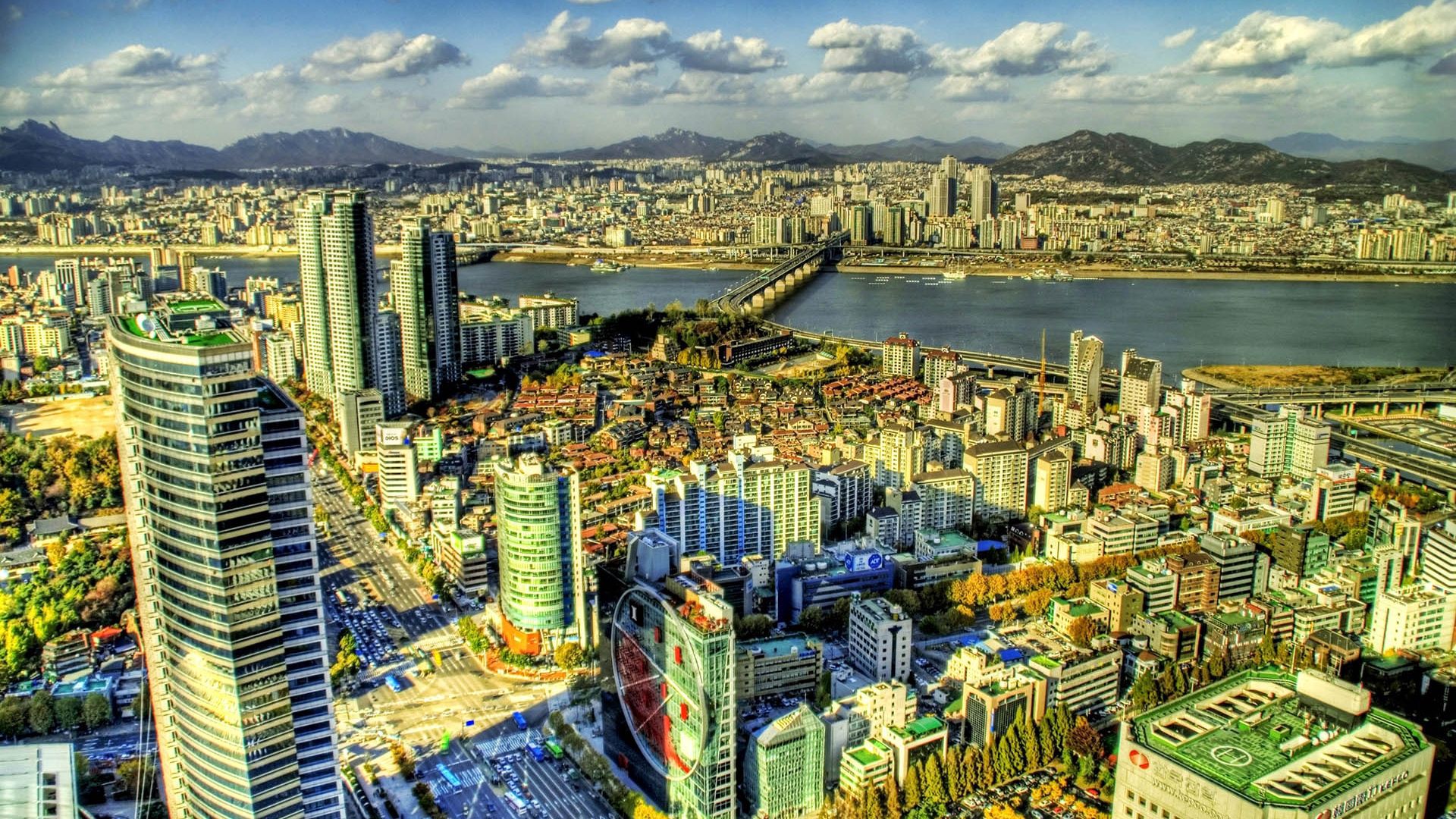 south korea, skyscrapers, buildings, view from above, hdr