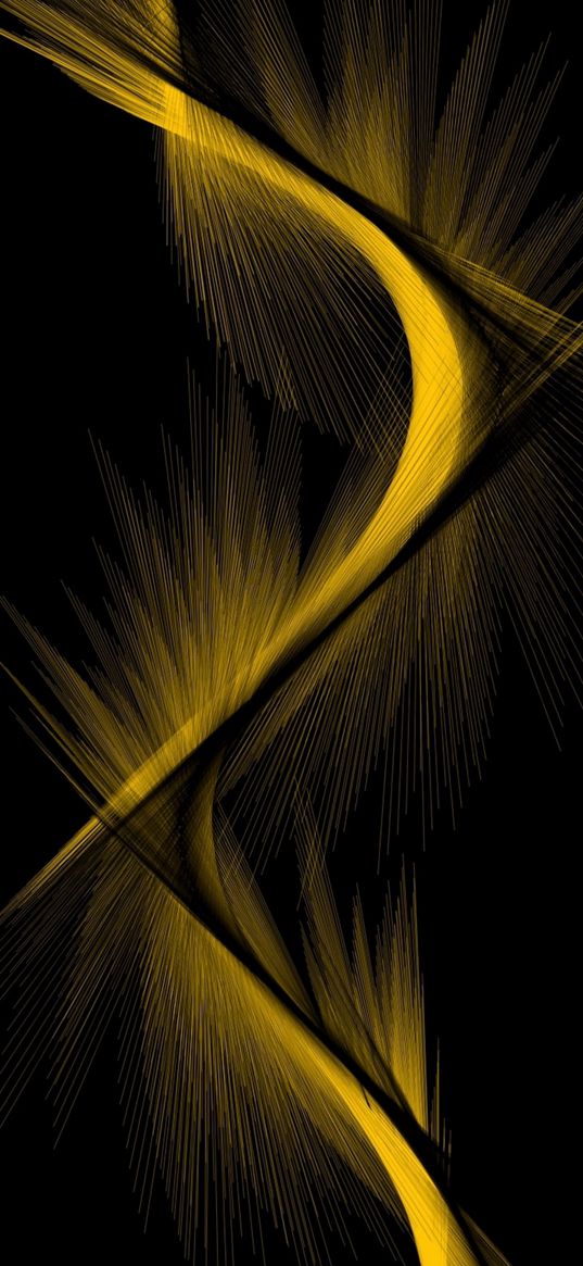 spiral, pattern, strokes, yellow, black background, abstraction, art