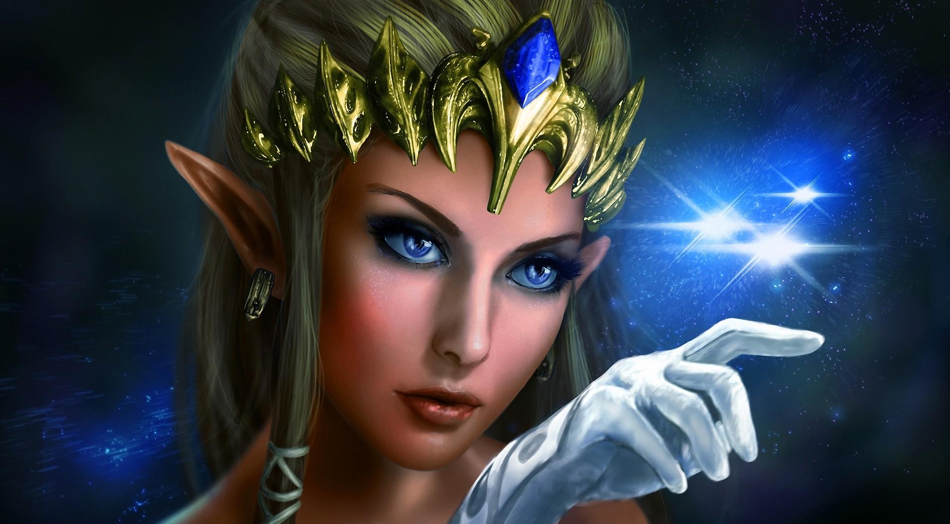girl, elf, hand, light