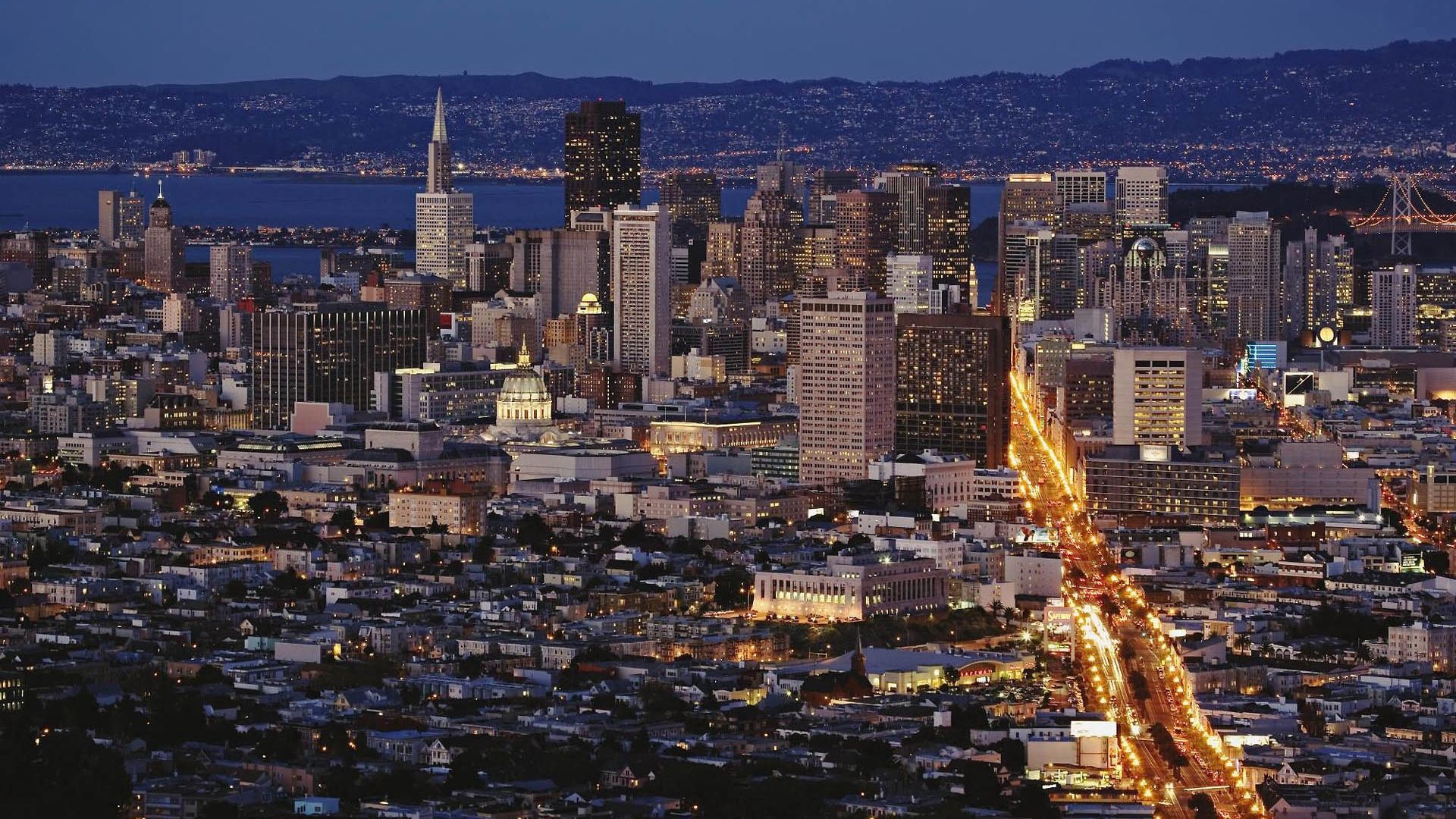 san francisco, top view, panorama, night, building