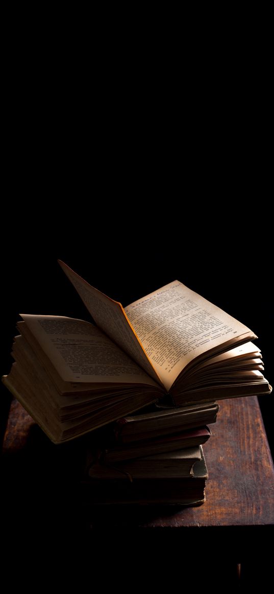 books, table, antique, dark