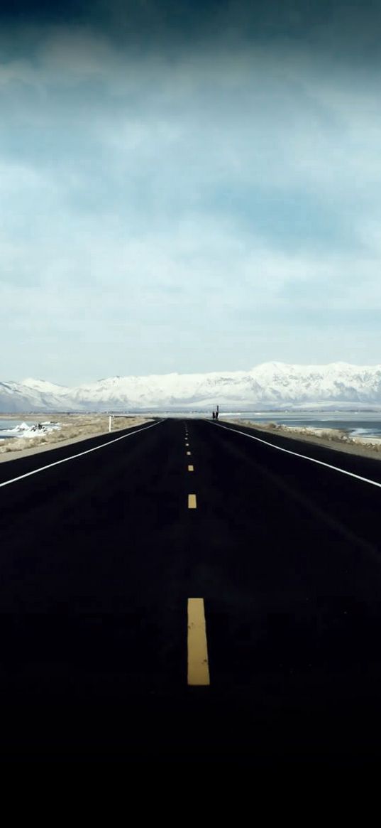 road, markings, distance, sky, horizon