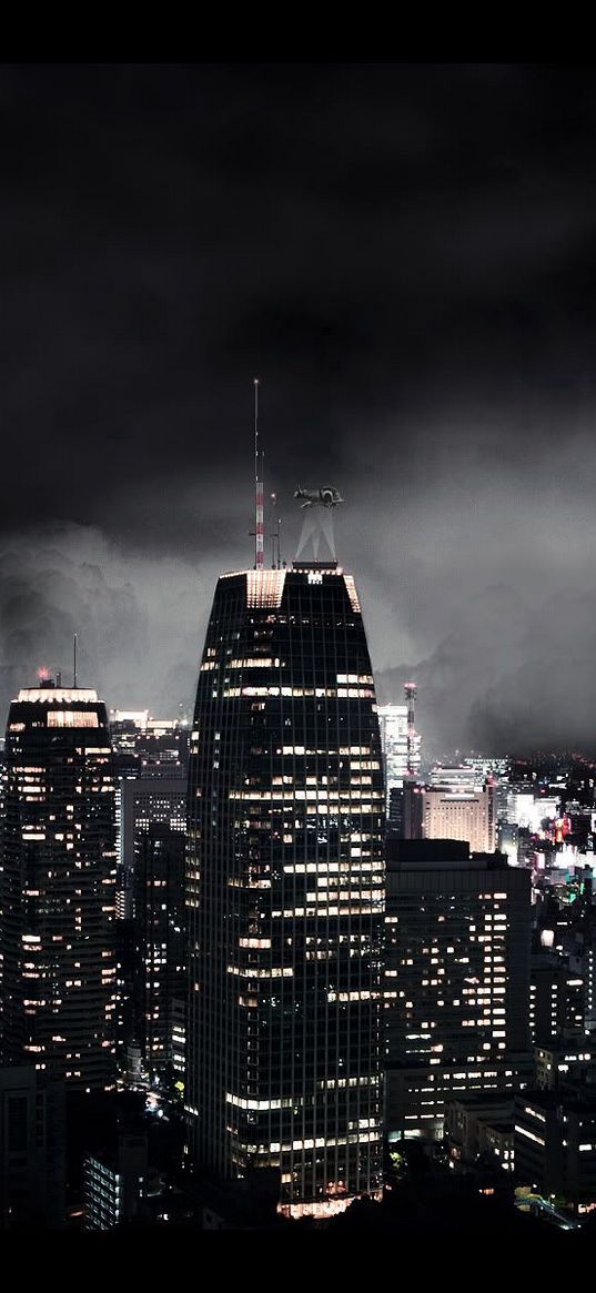 dark city, night, fantasy, skyscrapers