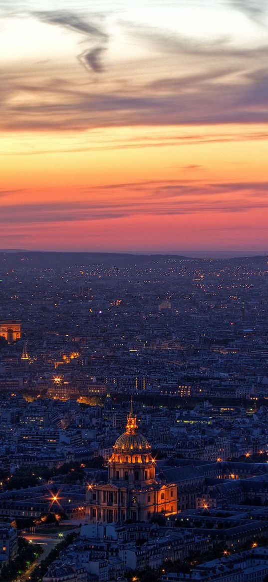 paris, top view, panorama, city, sky, sunset