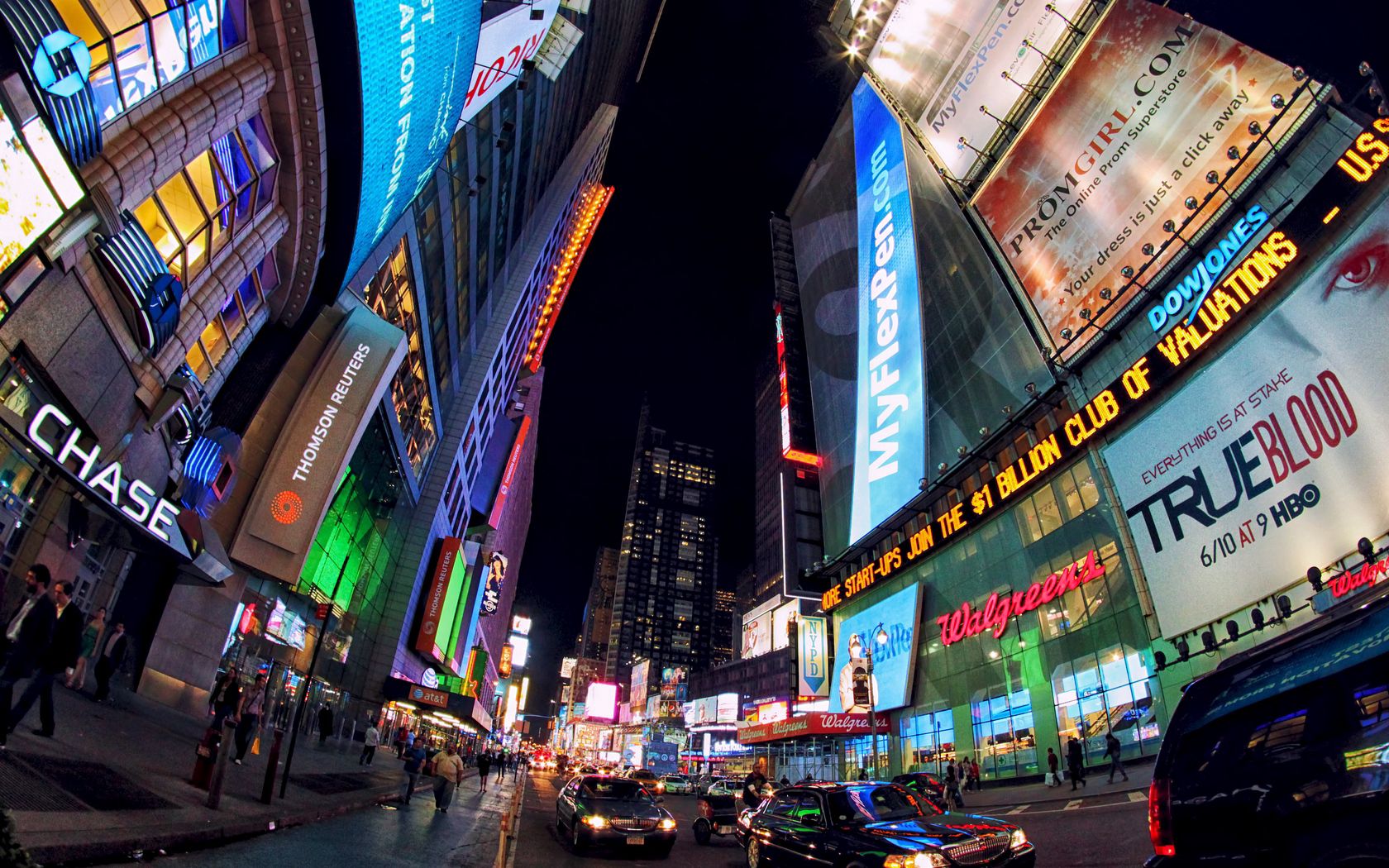 city, buildings, evening, building, advertising, people, traffic