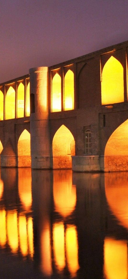 isfahan, iran, bridges, night, light