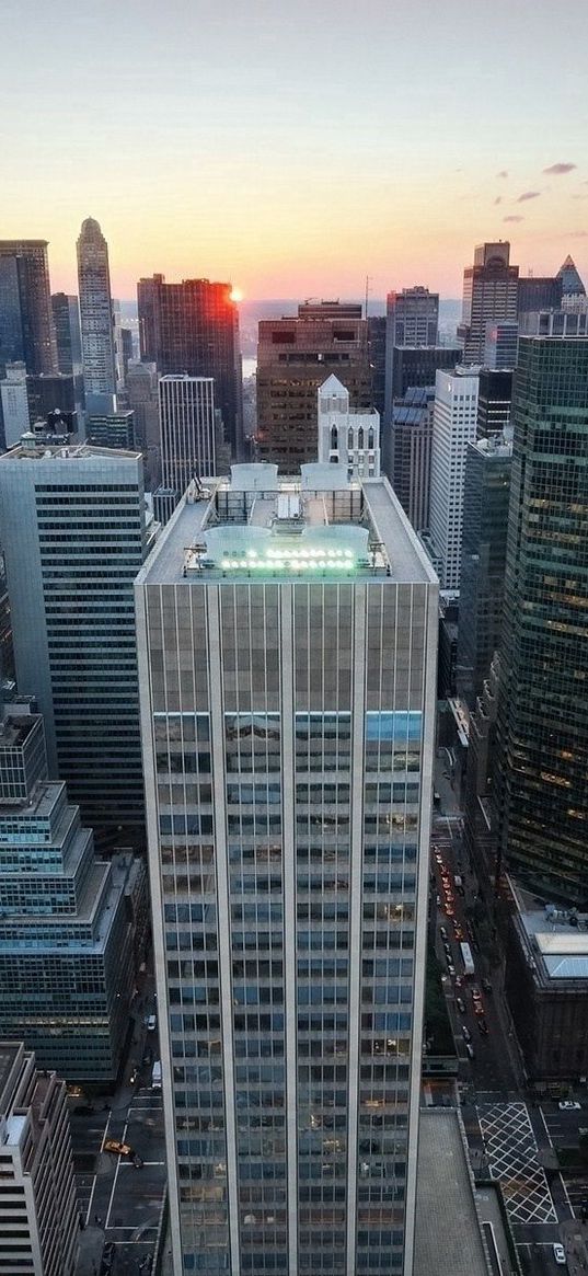 manhattan, skyscrapers, top view, sky