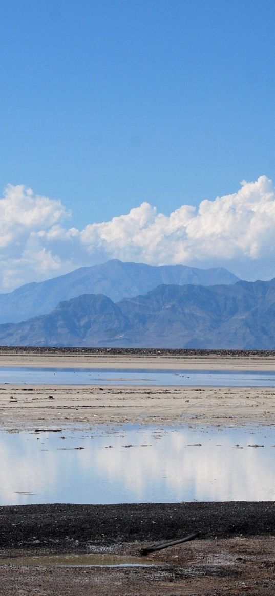 fragment, mountains, outflow, pools, clouds, coast, distance