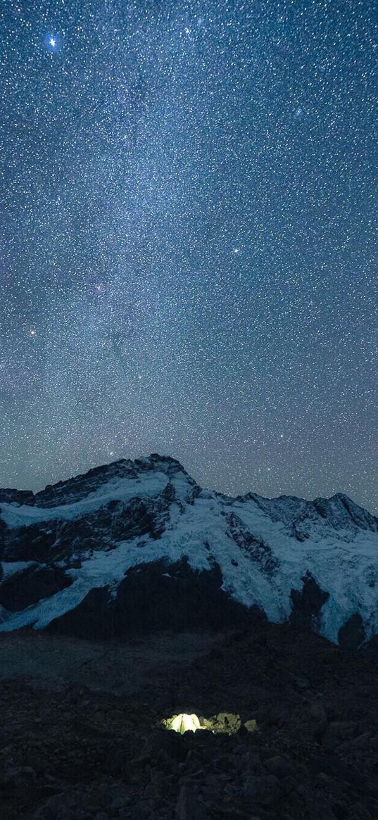 tent, hiking, mountain, snow, milky way, starry sky, stars, night, nature