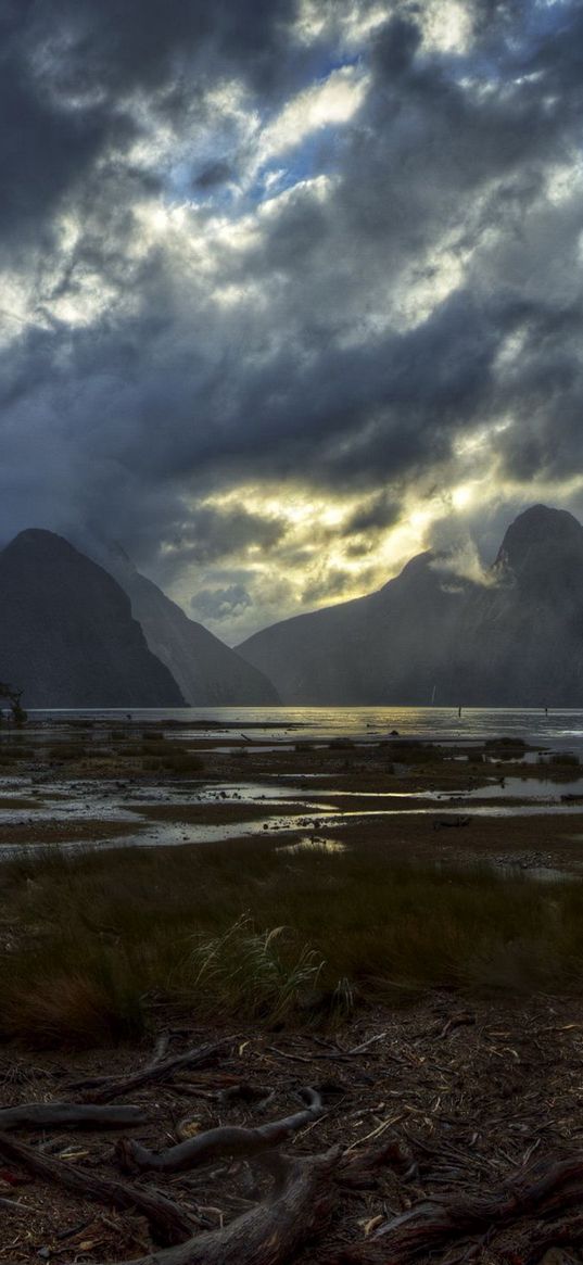 sky, gloomy, darkness, terribly, mountains, earth, roots