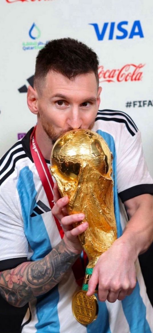 lionel messi, cup, footballer, kiss, championship