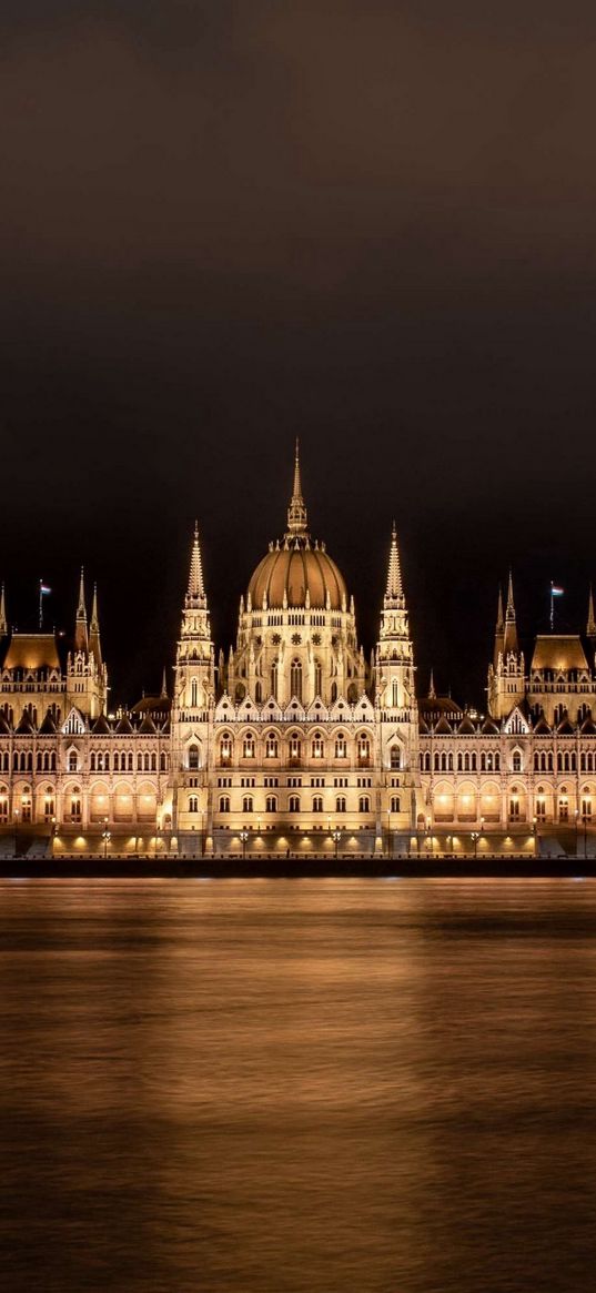 building, river, hungary, parliament, night, palace