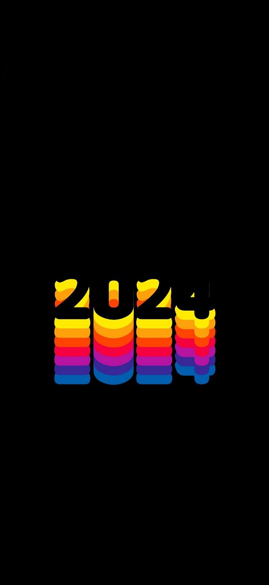 new year, 2024, rainbow, colors, black background, inscription