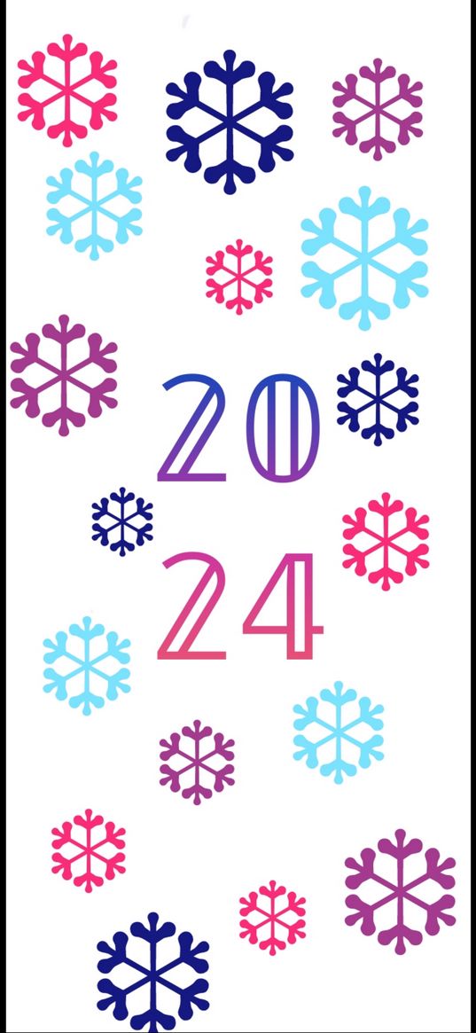 new year, 2024, snowflakes, inscription, white, blue, pink, purple