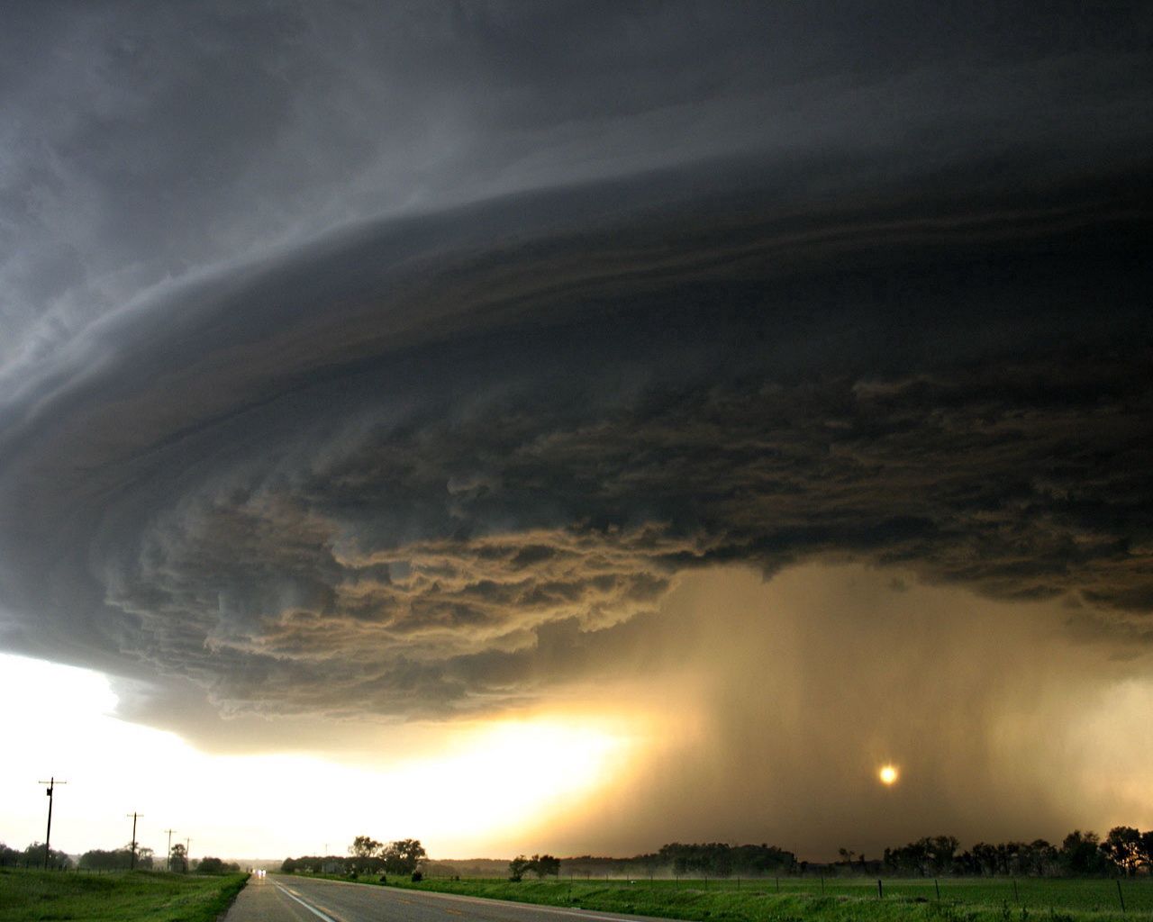 tornado, sky, funnel, road, field