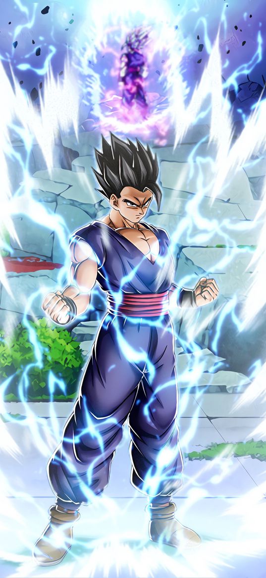 gohan, dragon ball, anime, character, lightning, art