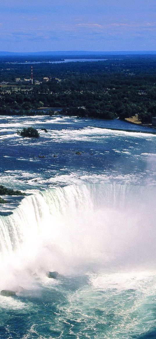 niagara falls, fog, water, height, stream, people