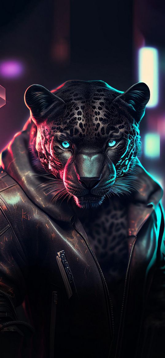 jaguar, clothing, jacket, backlight, animal, art