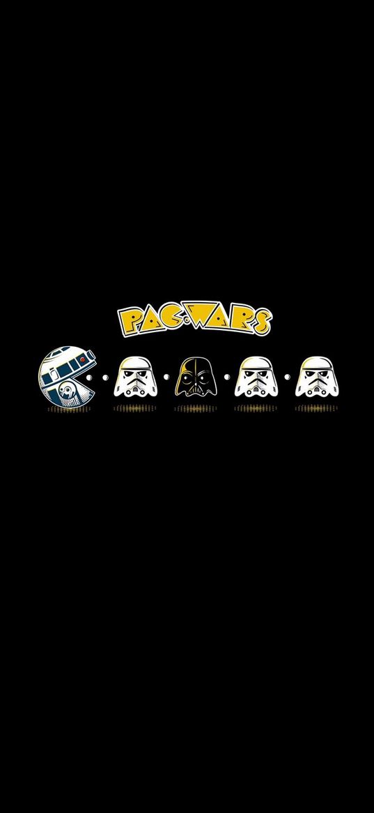 pacman, star wars, game, r2-d2, stormtroopers, retro, black background, art