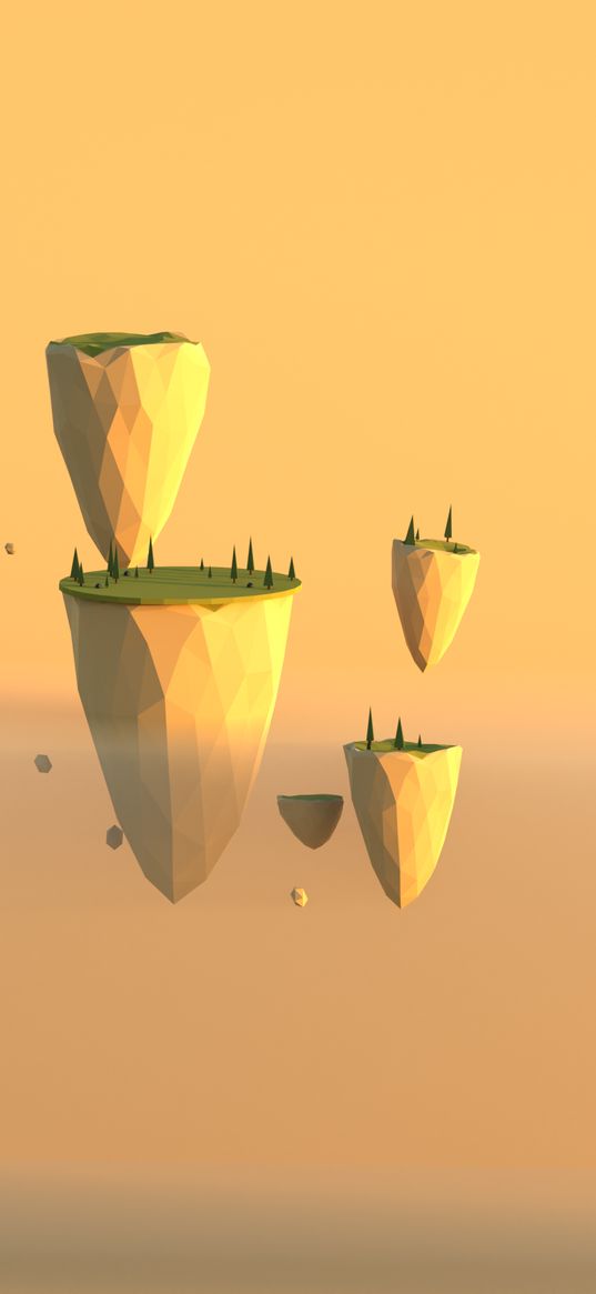 christmas trees, forest, islands, mountains, flying, sky, graphics, art