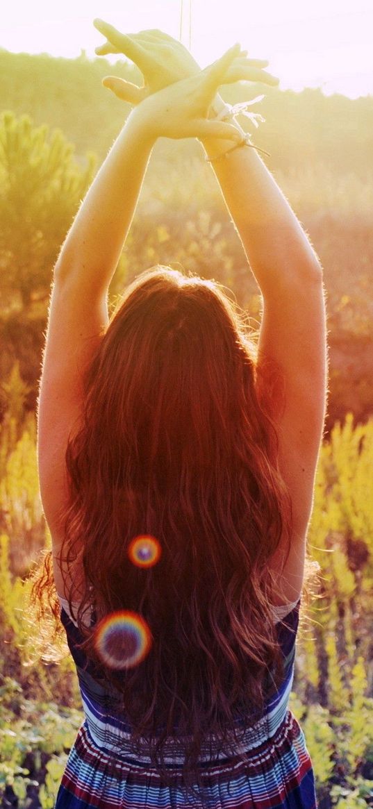 field, grass, meditation, summer, girl, dress