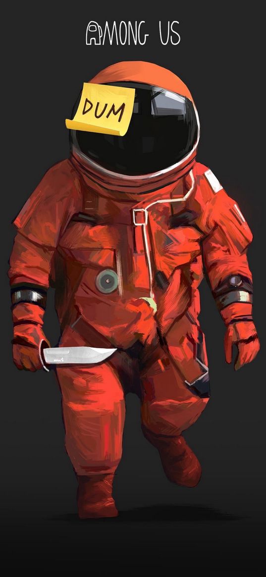 among us, game, astronaut, knife, sticker, red, dark background, art