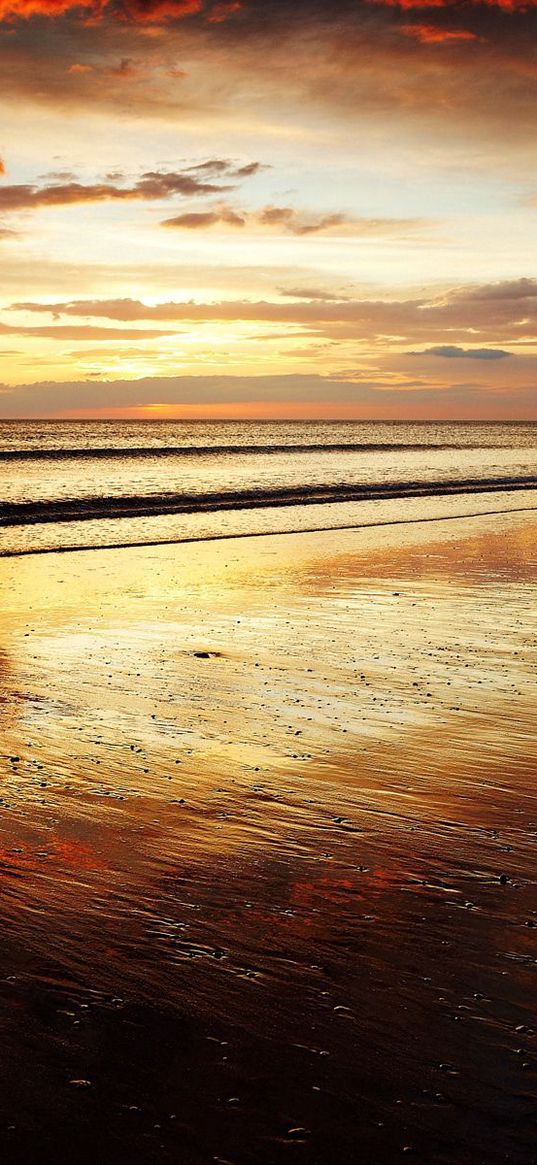 coast, sand, beach, sea, waves, decline, evening, whisper, orange, romanticism, horizon, tranquillity, particles, wet