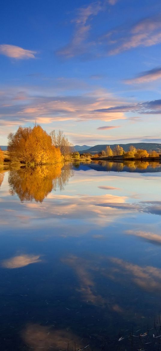 reflection, clouds, autumn, water, lake, trees, smooth surface